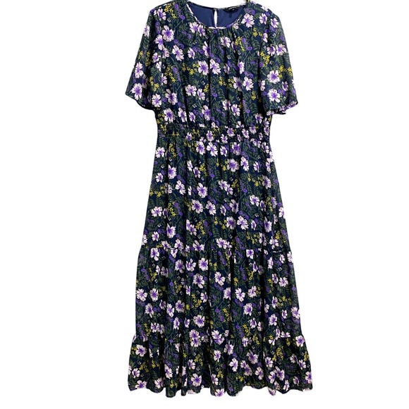 Greenpoint Floral Maxi Dress Smocked Waist‎ Tiered Ruffle Hem Whimsy Fairy 42 - Picture 1 of 11